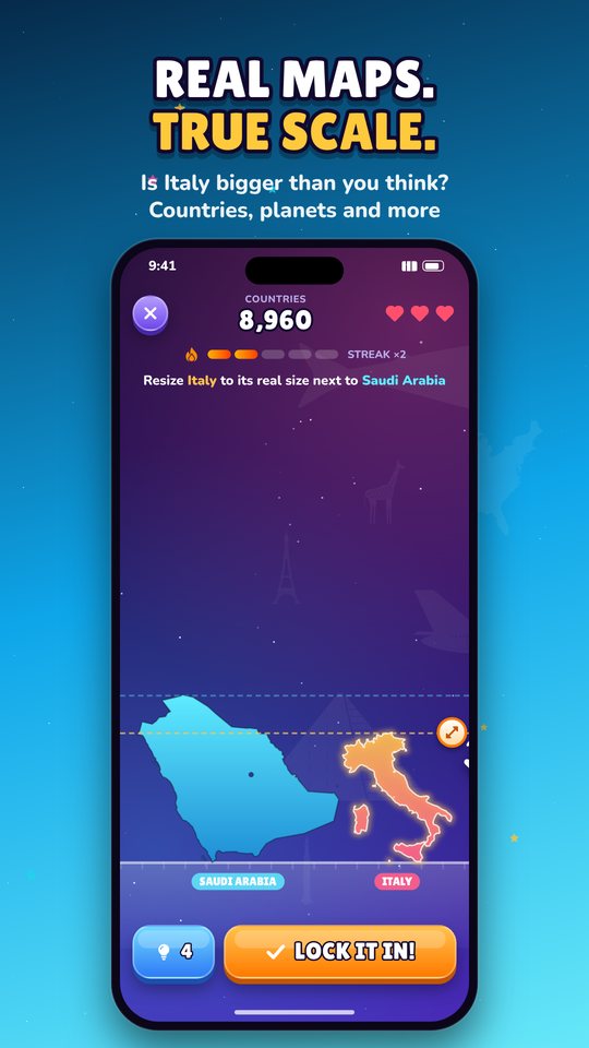 Countries at true scale